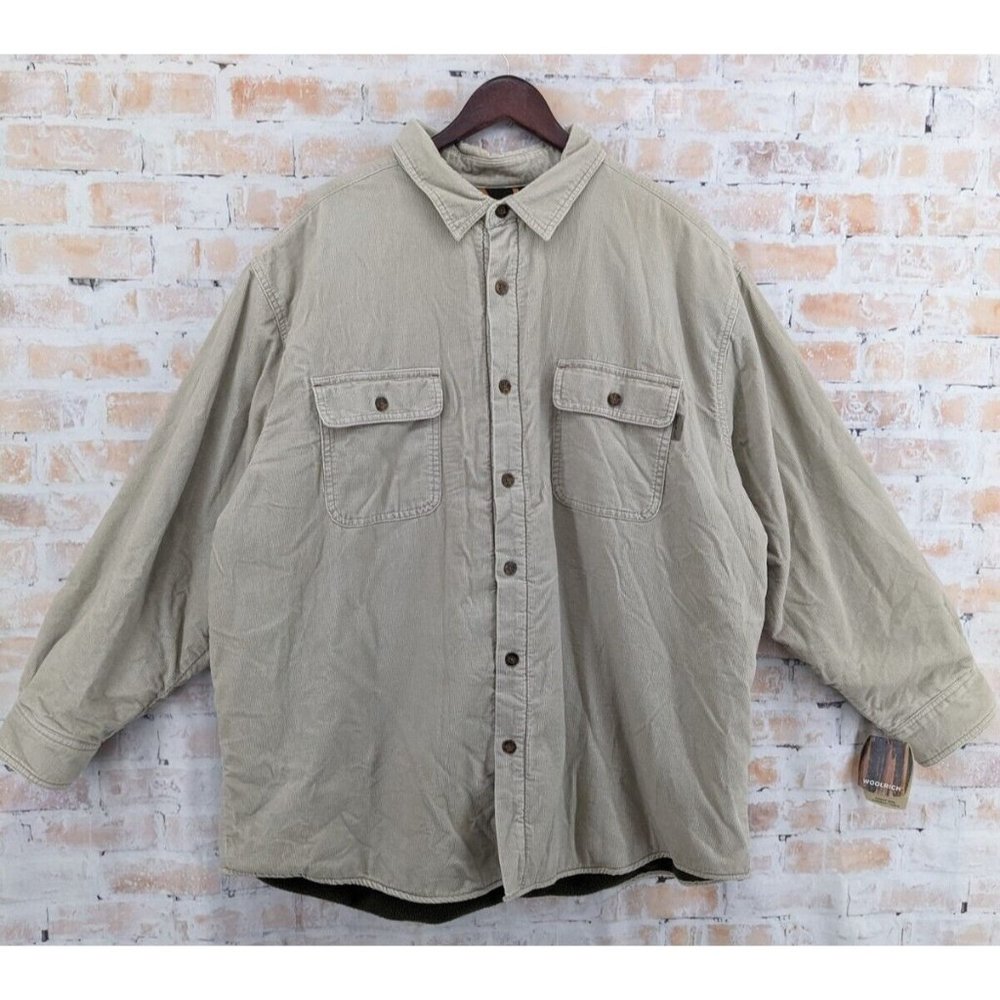 NWT Woolrich Trailhead Fleece Cordoroy British Tan LS Button Up Heavy Jacket XXL